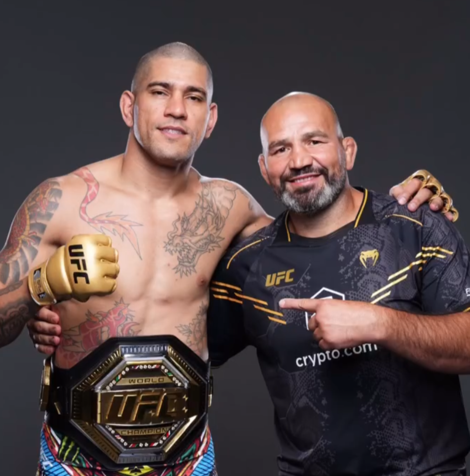 Alex Pereira, left, and Glover Teixeira pose together after Pereira’s title defense at UFC 303. (Courtesy of Teixeira MMA & Fitness/Instagram)